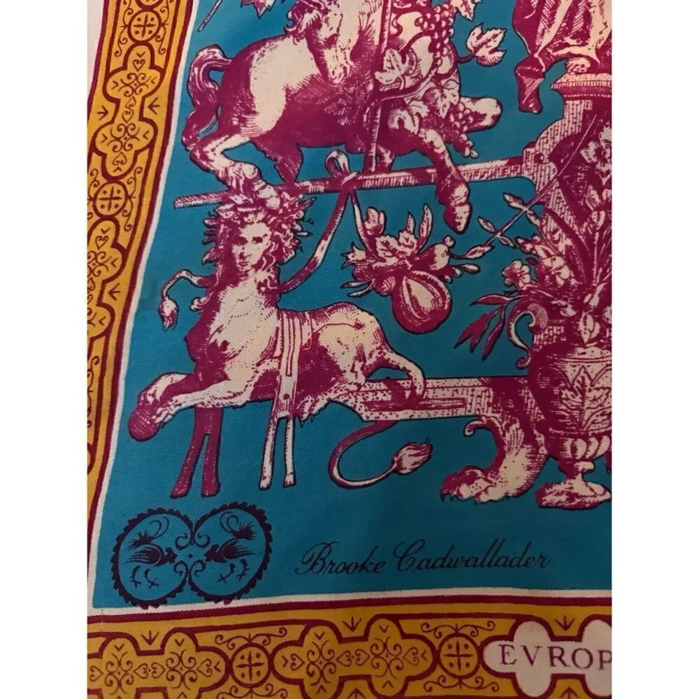 Rare-Vintage 1950's BROOKE CADWAL-LADER SILK SCARF 4 Continents